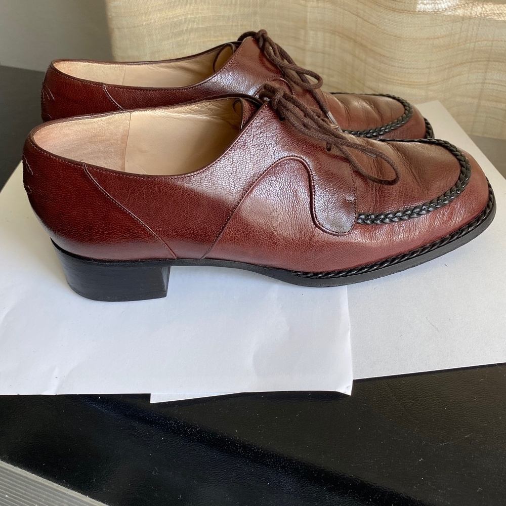 Chanel brown loafers laced black leather dress shoes moccasins 35 France oxfords - Picture 5 of 12